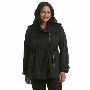 New! MICHAEL KORS Zipper Trench Coat Black Plus 2x